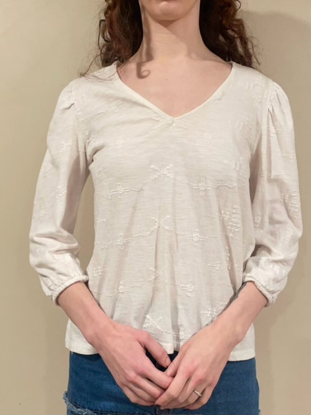 White Pintuck Lucky Brand Peasant Blouse
